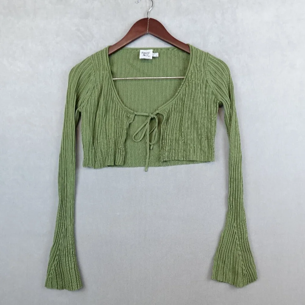Princess Polly Eydie Long Sleeve Top Green Tie Front